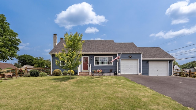 3063 Clearview St, Easton, PA 18045 - view of front facade featuring a chimney, asphalt driveway, a garage, a front lawn, and roof with shingles