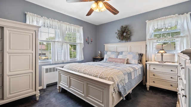3063 Clearview St, Easton, PA 18045 - bedroom with dark carpet, radiator, and ceiling fan
