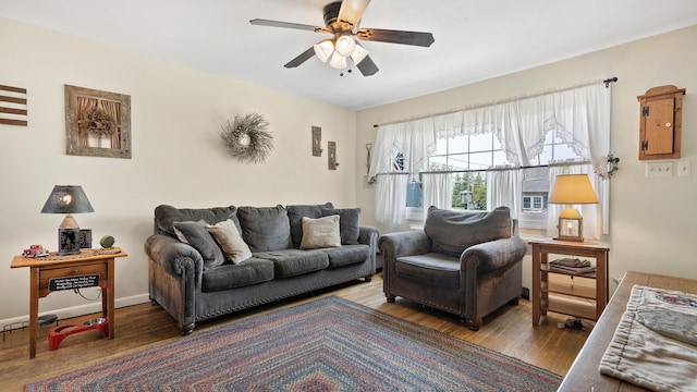 3063 Clearview St, Easton, PA 18045 - living room featuring wood finished floors and a ceiling fan