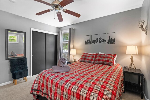 8 Big Boulder Rd, Lake Harmony, PA 18624 - bedroom with carpet flooring, a closet, baseboards, and ceiling fan