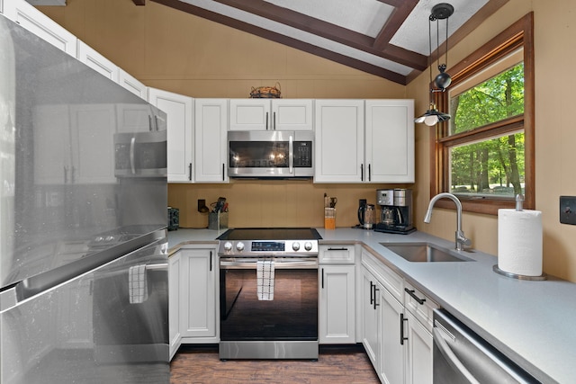 8 Big Boulder Rd, Lake Harmony, PA 18624 - kitchen with stainless steel appliances, a sink, light countertops, and white cabinets