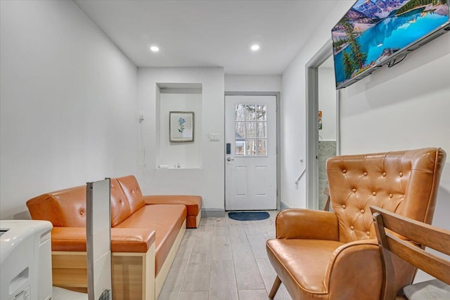 sitting room featuring recessed lighting and light wood-type flooring