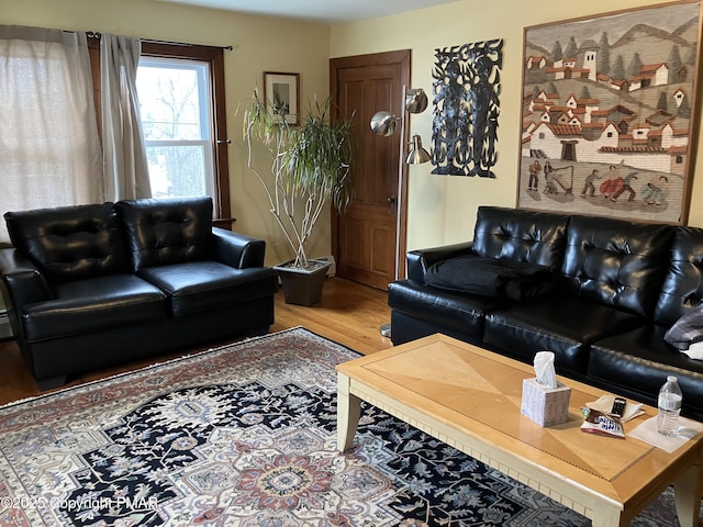 living room with wood finished floors