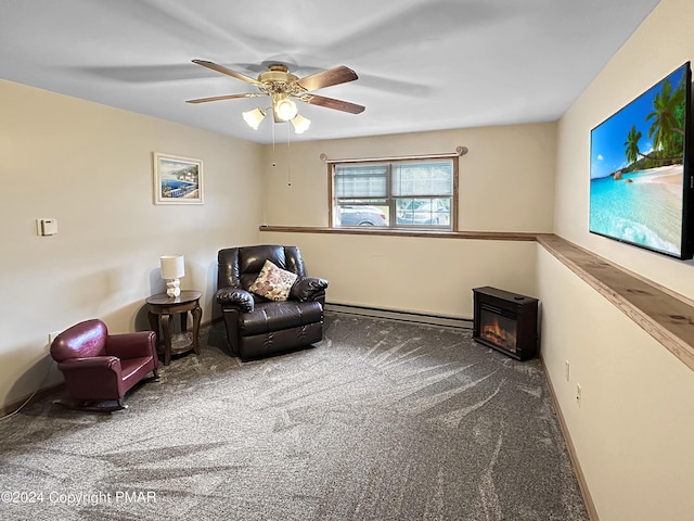 228 Wilbur Bloom Blvd, East Stroudsburg, PA 18302 - living area with carpet, a baseboard radiator, and ceiling fan
