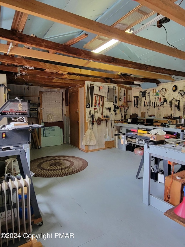 basement featuring a workshop area