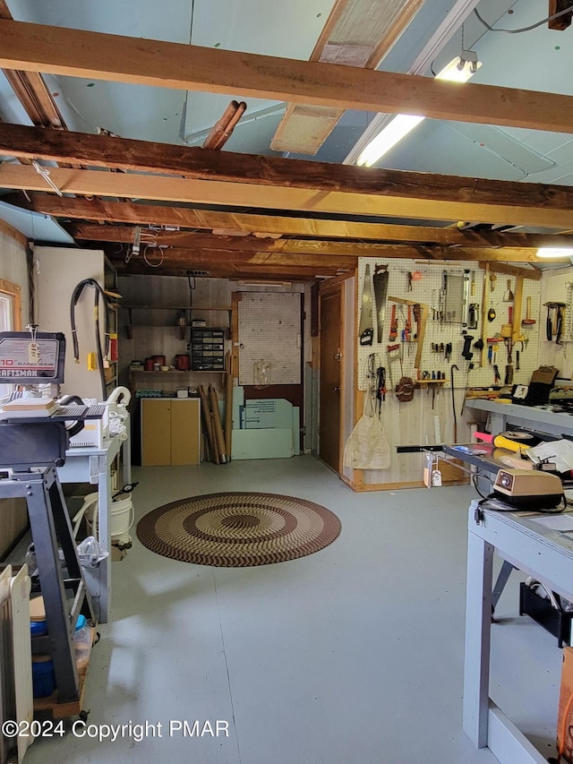 basement featuring a workshop area