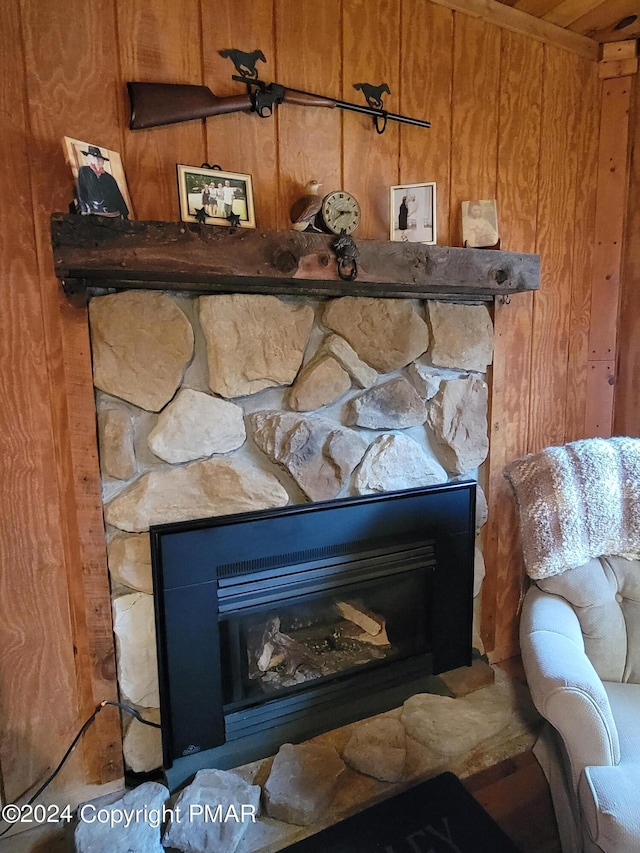 interior details featuring a fireplace