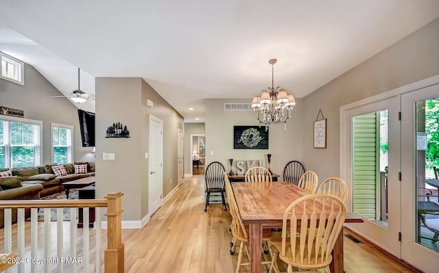 dining space with light wood-type flooring, baseboards, visible vents, and recessed lighting