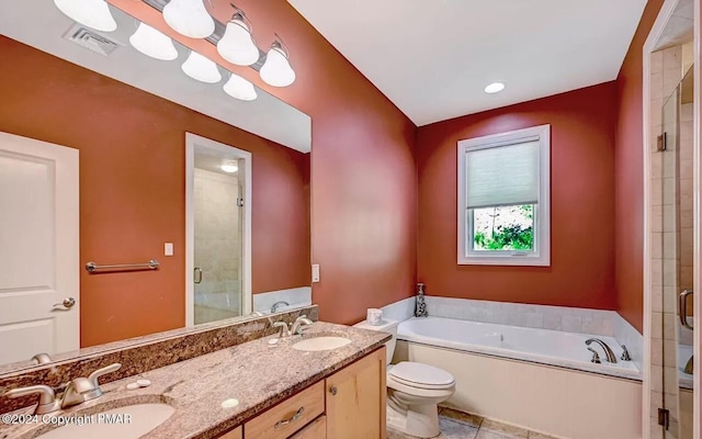 full bathroom featuring a bath, a shower stall, and a sink