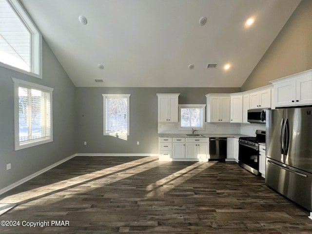 kitchen with appliances with stainless steel finishes, dark wood-type flooring, a sink, and visible vents