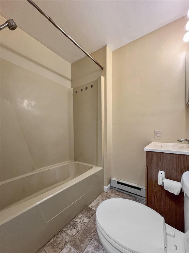 250 Sunrise Loop, Henryville, PA 18332 - full bathroom featuring baseboard heating, vanity, and shower / bath combination