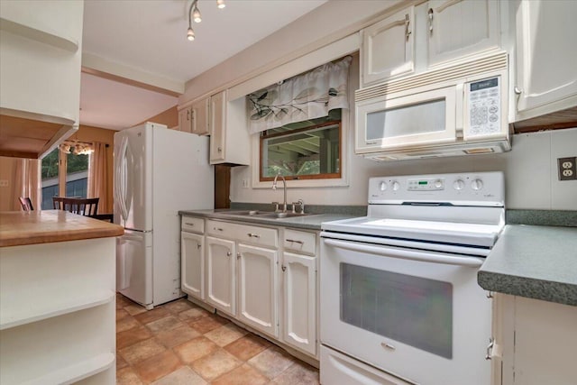 250 Sunrise Loop, Henryville, PA 18332 - kitchen with white appliances, white cabinets, and stone finish flooring