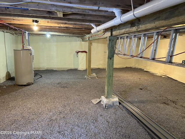 unfinished basement with water heater