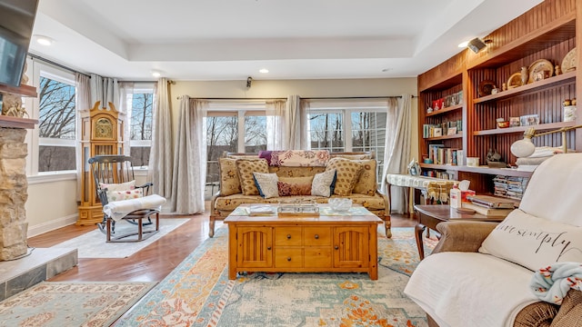 141 Old River Rd, Thornhurst, PA 18424 - sitting room featuring a raised ceiling, light wood finished floors, baseboards, and recessed lighting
