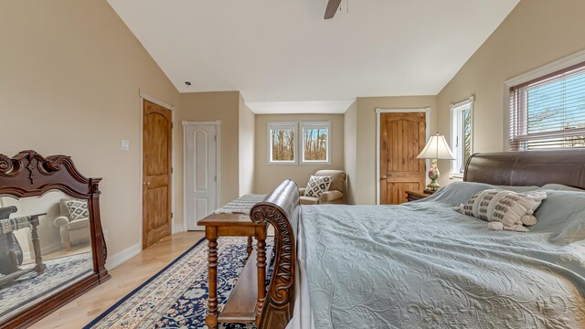 141 Old River Rd, Thornhurst, PA 18424 - bedroom featuring light wood-type flooring, baseboards, a ceiling fan, and vaulted ceiling