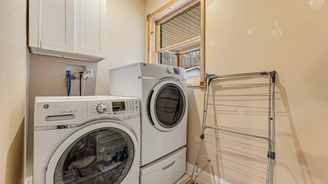 141 Old River Rd, Thornhurst, PA 18424 - clothes washing area with cabinet space and separate washer and dryer