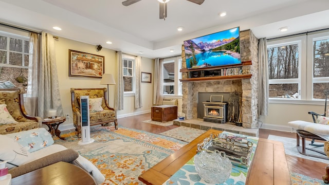 141 Old River Rd, Thornhurst, PA 18424 - living area with recessed lighting, a ceiling fan, wood finished floors, and baseboards