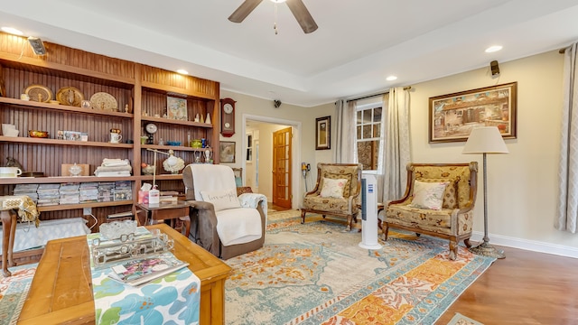141 Old River Rd, Thornhurst, PA 18424 - living area with baseboards, recessed lighting, a ceiling fan, a raised ceiling, and wood finished floors