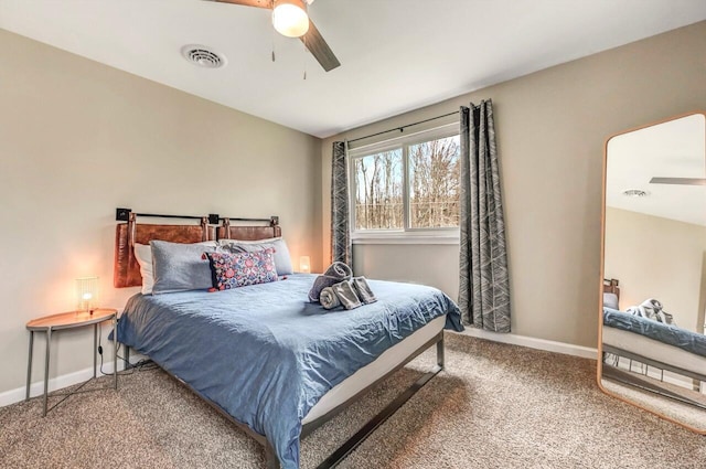 134 Altemose Rd, Pocono Lake, PA 18347 - carpeted bedroom with baseboards, visible vents, and ceiling fan