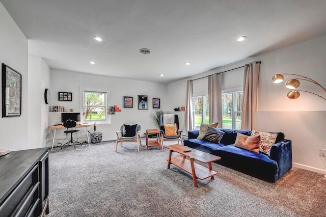 134 Altemose Rd, Pocono Lake, PA 18347 - carpeted living room with baseboards, recessed lighting, and visible vents