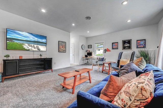 134 Altemose Rd, Pocono Lake, PA 18347 - carpeted living area featuring visible vents, recessed lighting, and baseboards