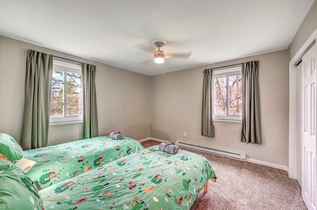 134 Altemose Rd, Pocono Lake, PA 18347 - carpeted bedroom with baseboards, multiple windows, and baseboard heating