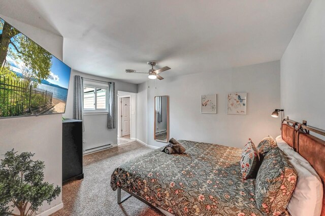 134 Altemose Rd, Pocono Lake, PA 18347 - bedroom featuring carpet floors, a ceiling fan, a baseboard heating unit, and a baseboard radiator
