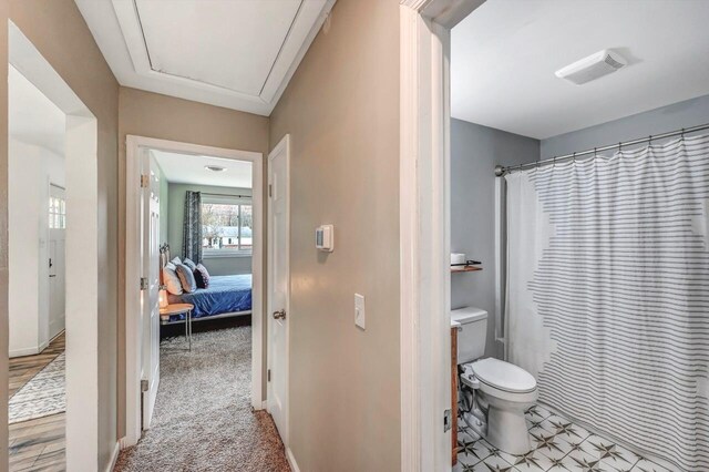134 Altemose Rd, Pocono Lake, PA 18347 - bathroom with toilet, curtained shower, and visible vents
