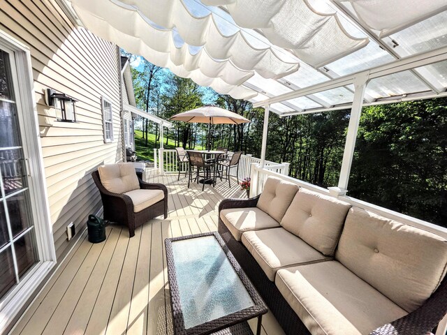 1277 Cherry Hill Rd, Palmerton, PA 18071 - wooden deck featuring an outdoor hangout area, outdoor dining space, and a pergola