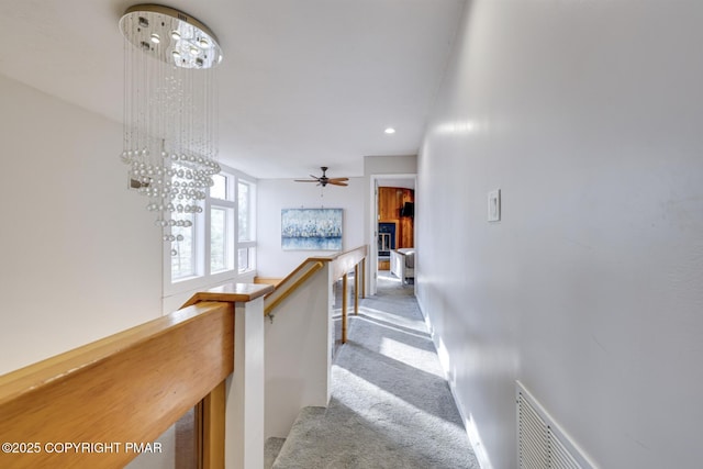 123 Shannon Ct, Bushkill, PA 18324 - hall featuring light carpet, an upstairs landing, and recessed lighting