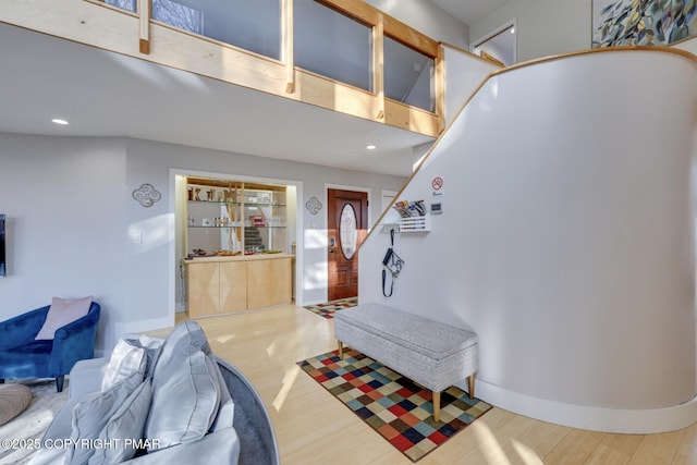 123 Shannon Ct, Bushkill, PA 18324 - entrance foyer with wood finished floors, recessed lighting, and a high ceiling