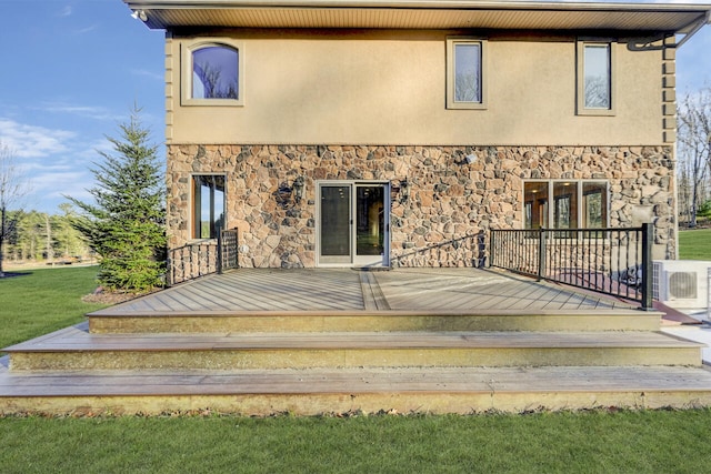 374 Packer Dr, Weatherly, PA 18255 - rear view of property with a yard, a wooden deck, stone siding, and stucco siding