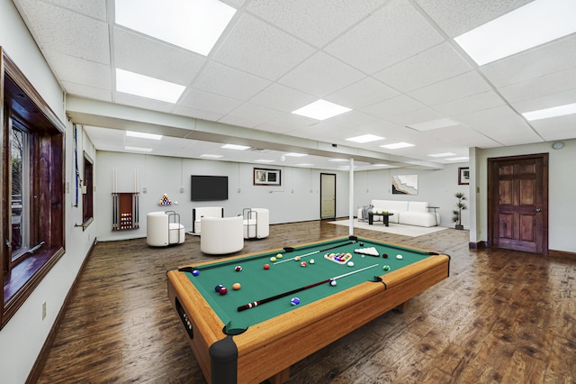 374 Packer Dr, Weatherly, PA 18255 - rec room featuring a drop ceiling, baseboards, and wood finished floors