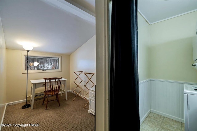 office with washer / clothes dryer and wainscoting