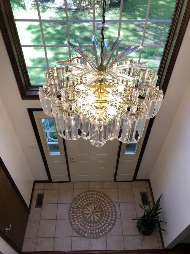 3813 Foxborough Ct, Stroudsburg, PA 18360 - tiled foyer entrance featuring a chandelier