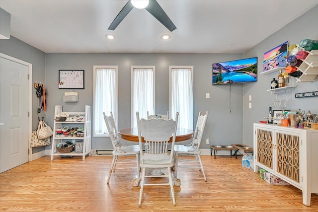 489 Sportsman Club Rd, Nazareth, PA 18064 - dining space featuring ceiling fan, plenty of natural light, wood finished floors, and recessed lighting