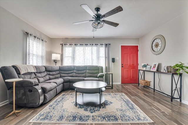 489 Sportsman Club Rd, Nazareth, PA 18064 - living room featuring a ceiling fan and wood finished floors