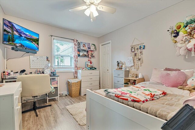 489 Sportsman Club Rd, Nazareth, PA 18064 - bedroom with light wood-type flooring, a ceiling fan, and a closet