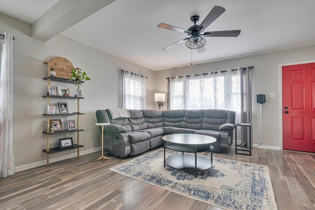 489 Sportsman Club Rd, Nazareth, PA 18064 - living room featuring ceiling fan and wood finished floors
