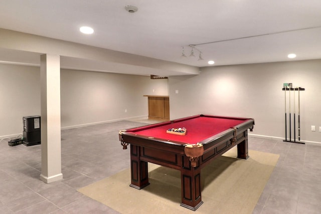 102 Crest Cir E, Stroudsburg, PA 18301 - game room featuring billiards table, tile patterned flooring, rail lighting, and recessed lighting