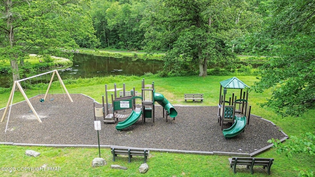 619 Rimrock Rd, Bartonsville, PA 18321 - community playground featuring a lawn, a water view, and a view of trees
