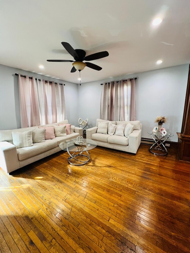 1116 Diamond Ave, Scranton, PA 18508 - living area with wood-type flooring, a ceiling fan, and recessed lighting