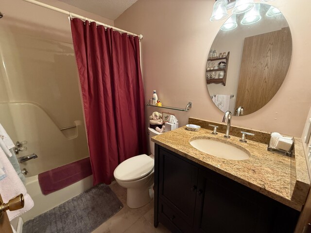 343 Echo Lake Rd, Tobyhanna, PA 18466 - full bath featuring vanity, toilet, tile patterned flooring, and shower / bath combination with curtain