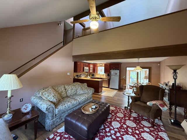 343 Echo Lake Rd, Tobyhanna, PA 18466 - living area featuring light wood-style flooring, ceiling fan, and a towering ceiling