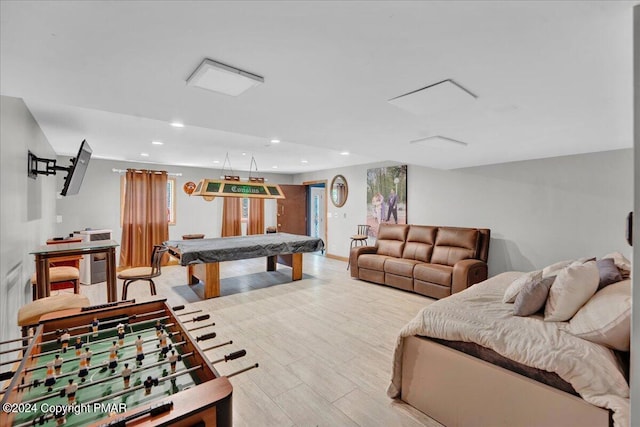 playroom with recessed lighting and pool table