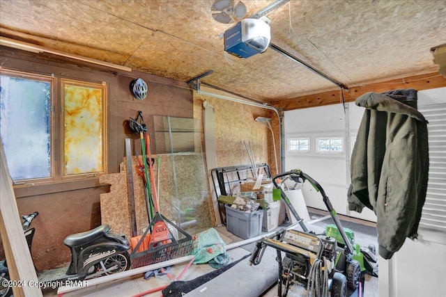 interior space with a garage door opener