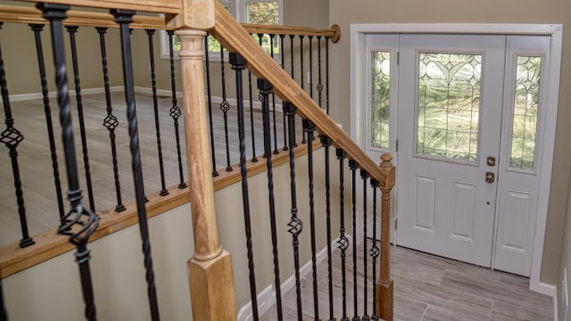 36 Cobblewood Dr, Mount Pocono, PA 18344 - entryway with baseboards, wood finished floors, and stairs