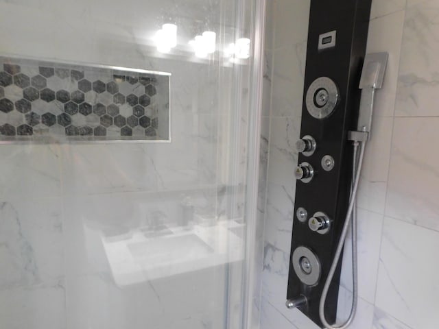 8150 Mayfair Rd, Tobyhanna, PA 18466 - bathroom view of a marble finish shower and tile walls