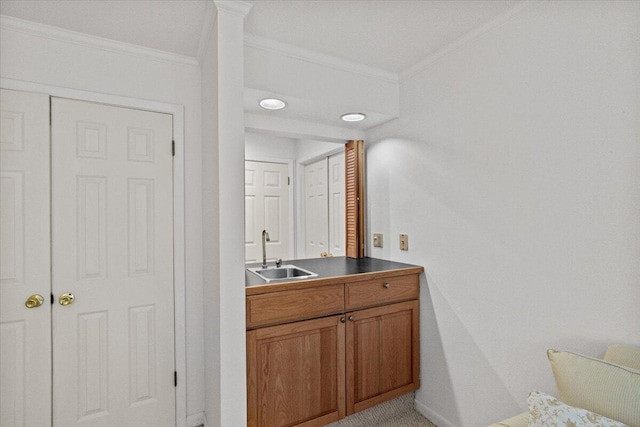 606 Buck Cir, Buck Hill Falls, PA 18323 - bathroom with a sink and crown molding
