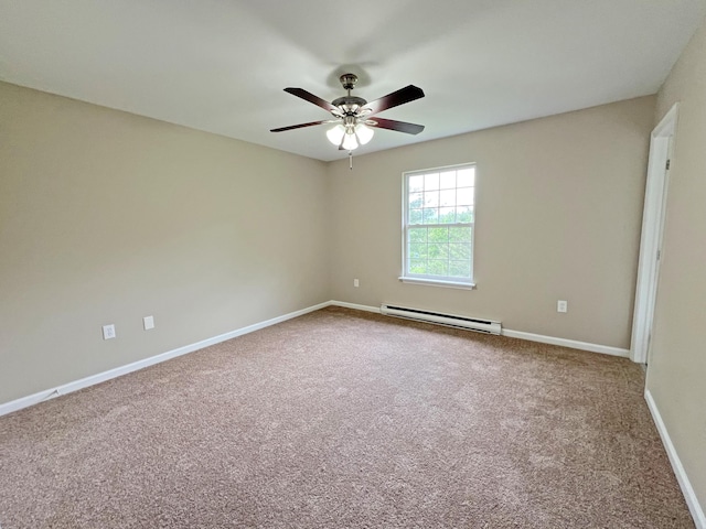 2138 Hill Rd, Effort, PA 18330 - spare room with a baseboard radiator, a ceiling fan, and carpet